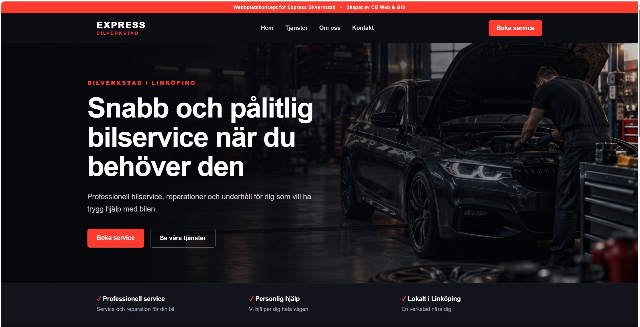 Express Bilverkstad webbplatsdemo