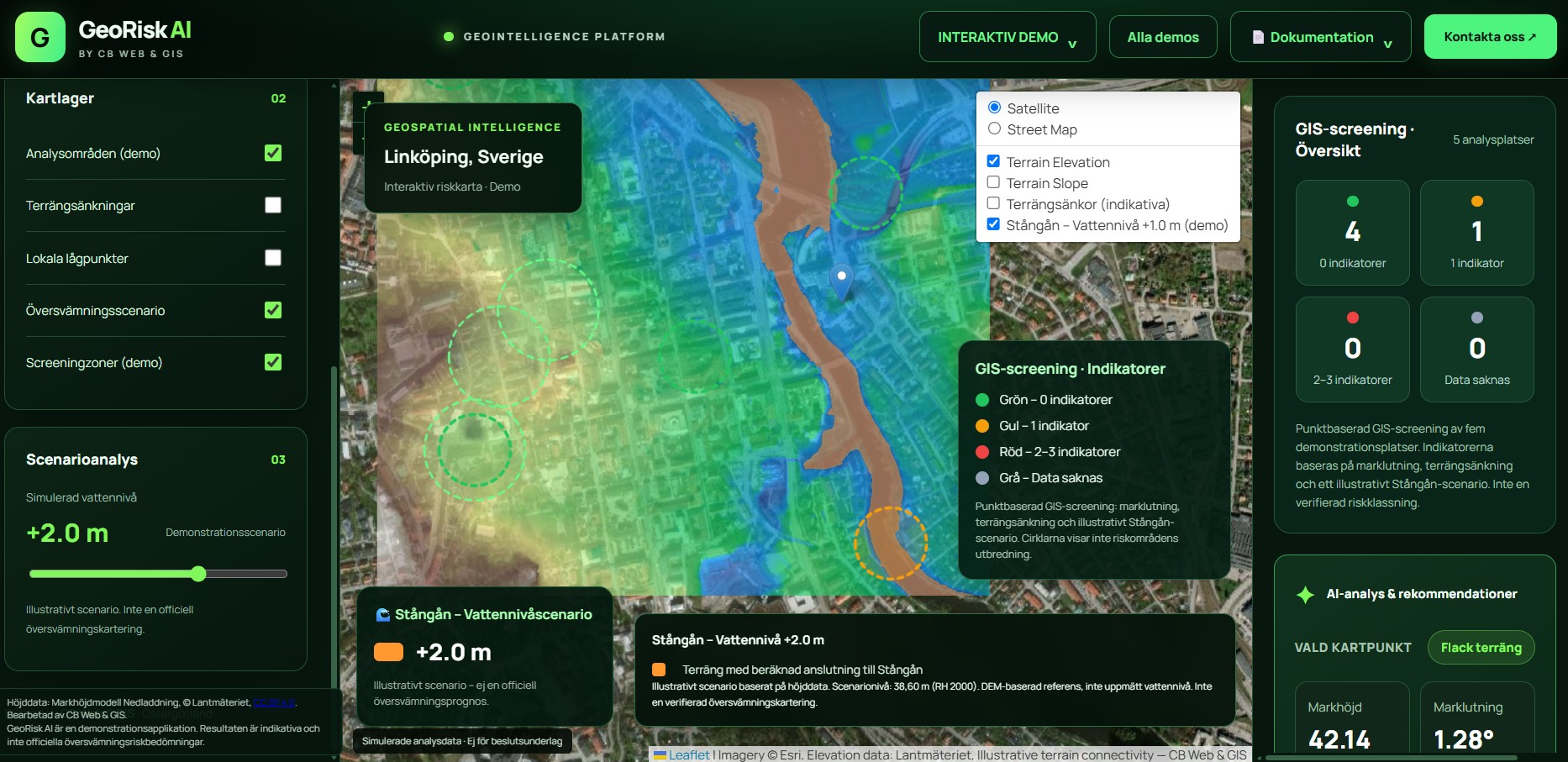 GeoRisk AI – interaktiv GIS-analys av terräng och vattennivåscenarier