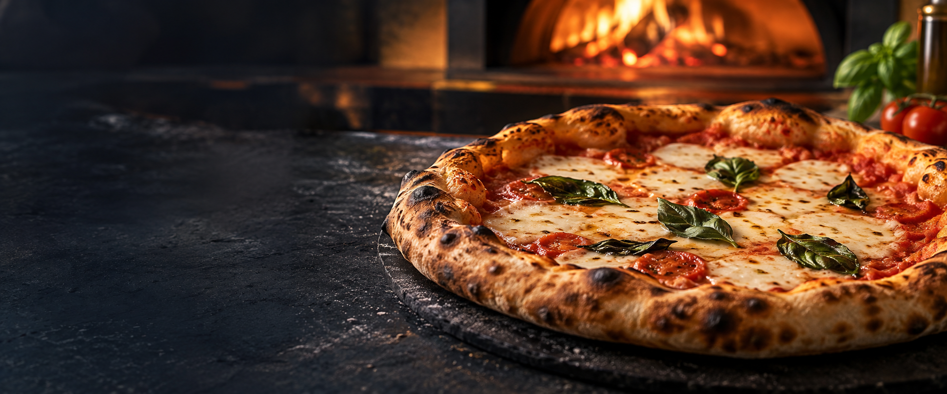 Nybakad pizza från en lokal pizzeria