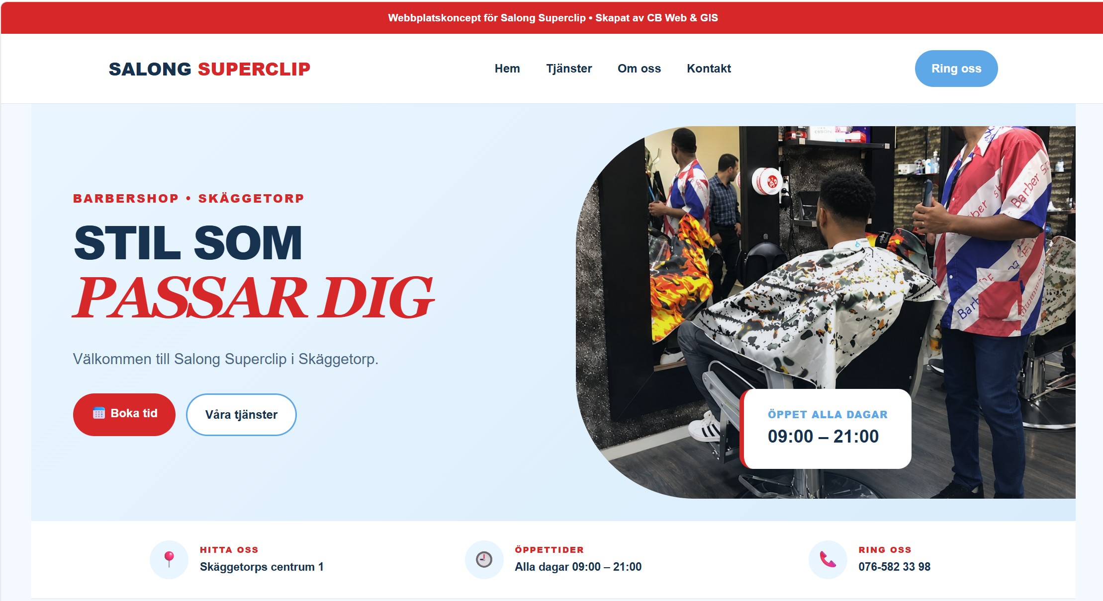 Salong Superclip webbplatsdemo